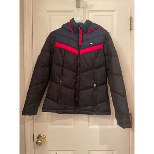 Tommy Hilfiger Sport Puffer Jacket Hooded Navy Red Black Women's Size Medium